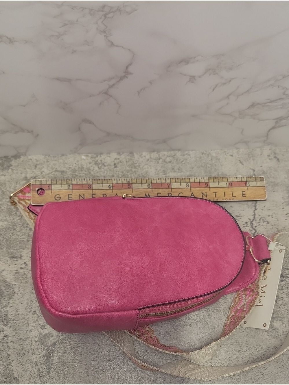 Fuchsia Vegan Leather cross body Sling Bag with Guitar Strap - Picture 8 of 9